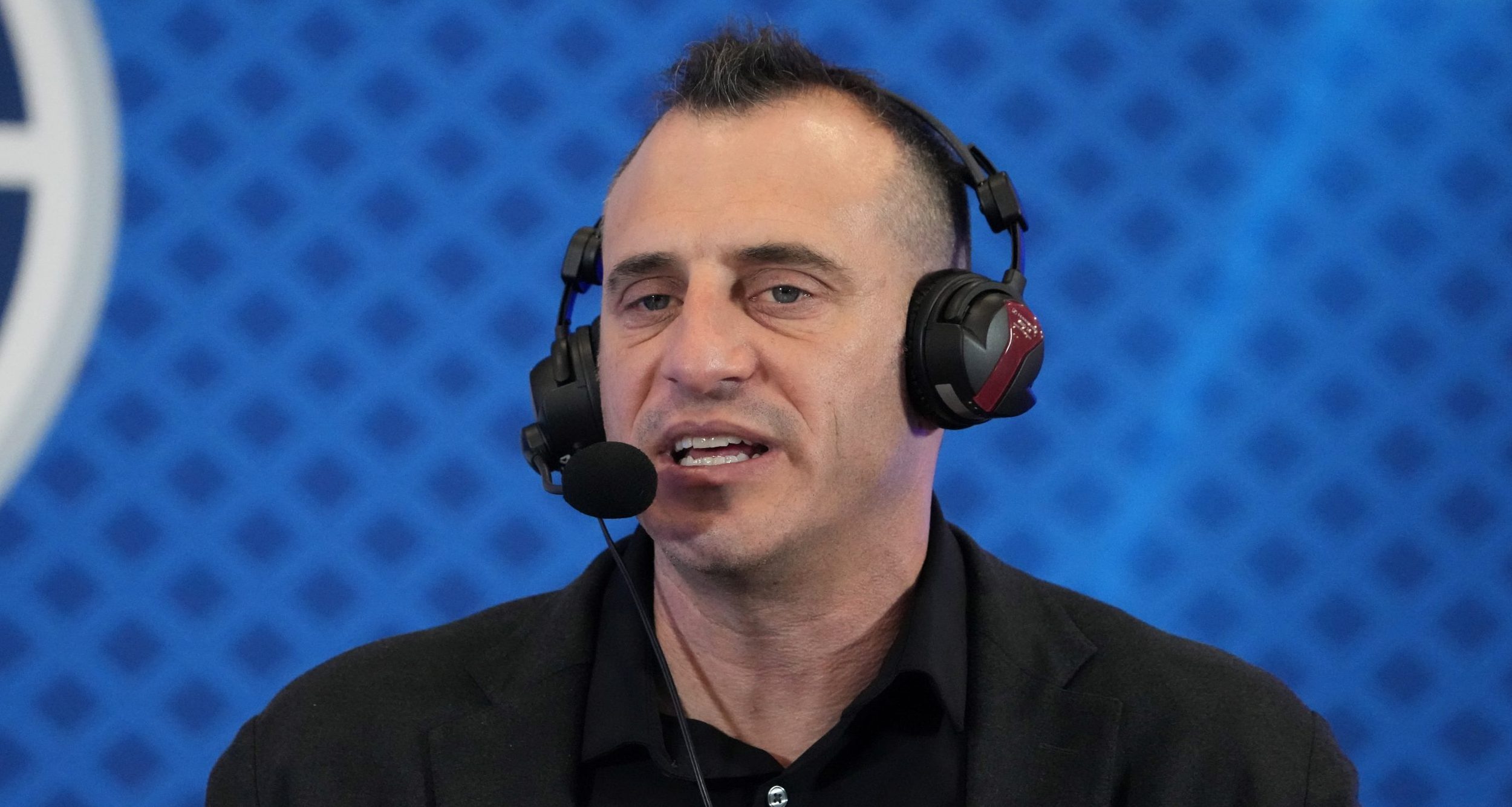 Feb 8, 2024; Las Vegas, NV, USA; Doug Gottlieb on the Fox Sports set on radio row at the Super Bowl 58 media center at the Mandalay Bay resort and casino.