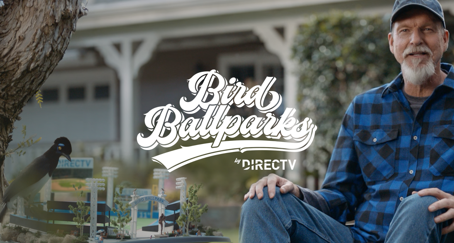 Randy Johnson in a DirecTV ad for "Bird Ballparks."