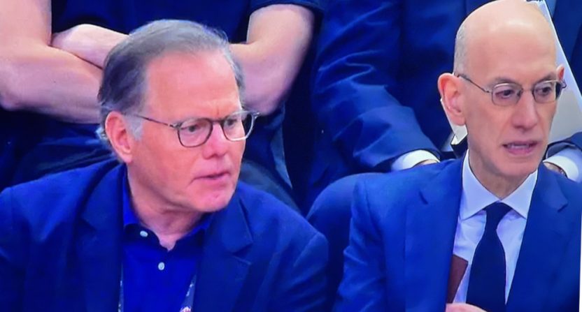 WBD CEO David Zaslav (L) and NBA commissioner Adam Silver at a 2023 NBA game.