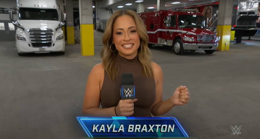 WWE announcer Kayla Braxton during a segment in 2023.