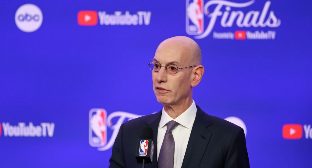 NBA commissioner Adam Silver speaks before game one of the 2024 NBA Finals between the Boston Celtics and the Dallas Mavericks at TD Garden.