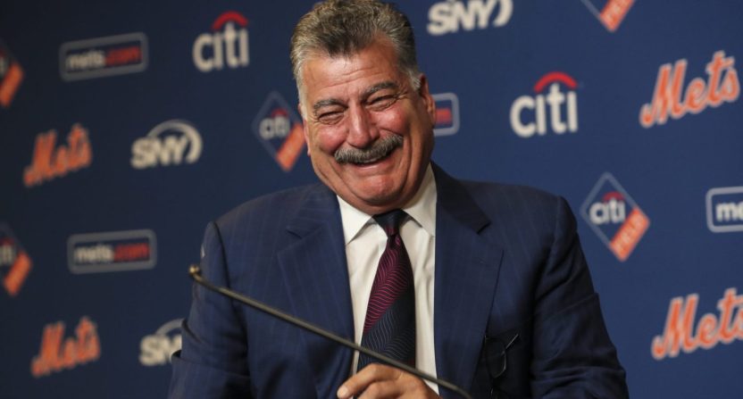 Jul 9, 2022; New York City, New York, USA; Former New York Mets first baseman Keith Hernandez speaks to the press prior to his jersey retirement ceremony at Citi Field.