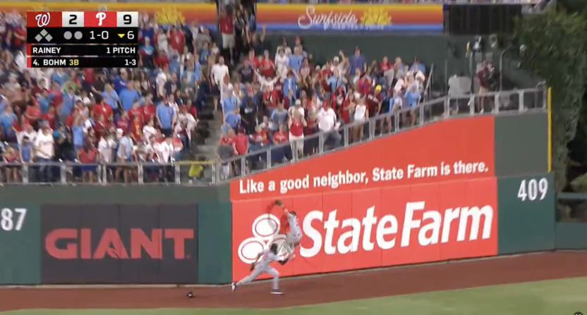 Nationals broadcasters Dan Kolko and Kevin Frandsen deliver a perfectly in-sync call on a spectacular catch from Jacob Young in Thursday's game. Photo Credit: MASN