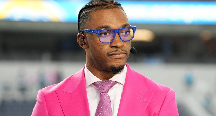 Oct 16, 2023; Inglewood, California, USA; Robert Griffin III on the ESPN Monday Night Football Countdown set SoFi Stadium. Mandatory Credit: Kirby Lee-USA TODAY Sports