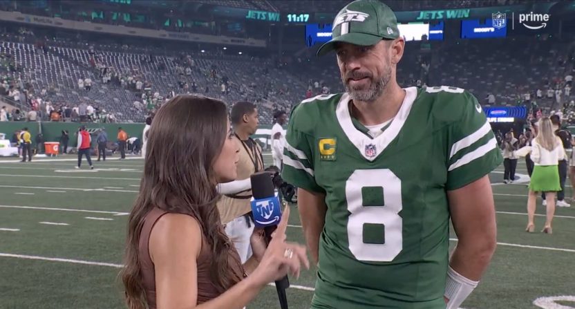 Kaylee Hartung and Aaron Rodgers on Thursday Night Football