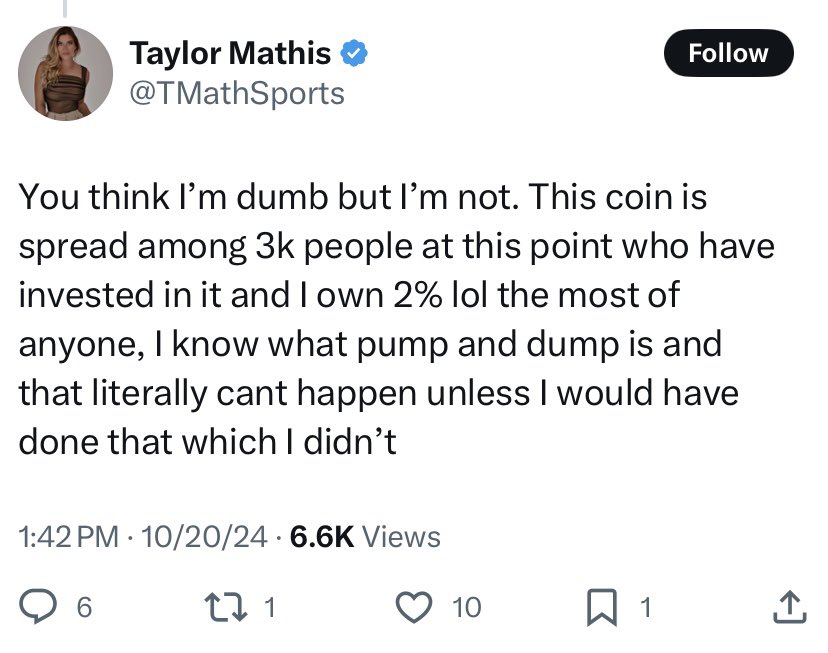 A tweet from Taylor Mathis about the cryptocurrency $TAYLOR.