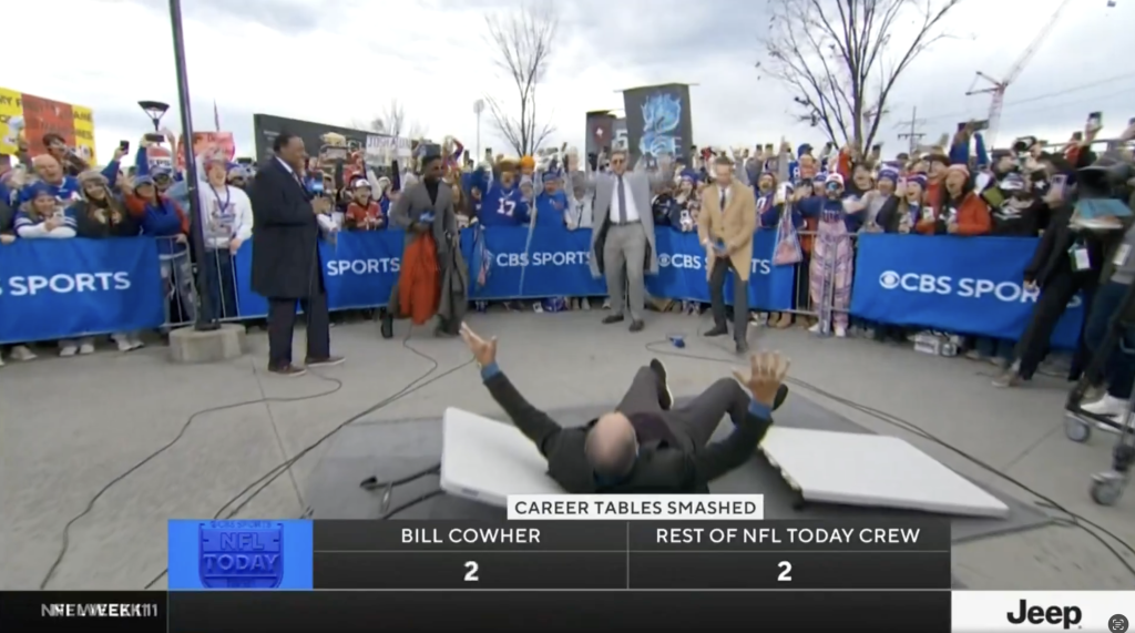 ‘The NFL Today’ crew gets initiated into Bills Mafia by jumping through tables