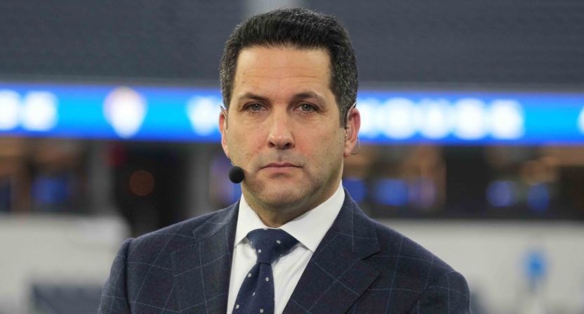Jan 17, 2022; Inglewood, California, USA; Adam Schefter on the ESPN Monday Night Countdown set before a NFC Wild Card playoff football game between the Los Angeles Rams and the Arizona Cardinals at SoFi Stadium. Mandatory Credit: Kirby Lee-USA TODAY Sports