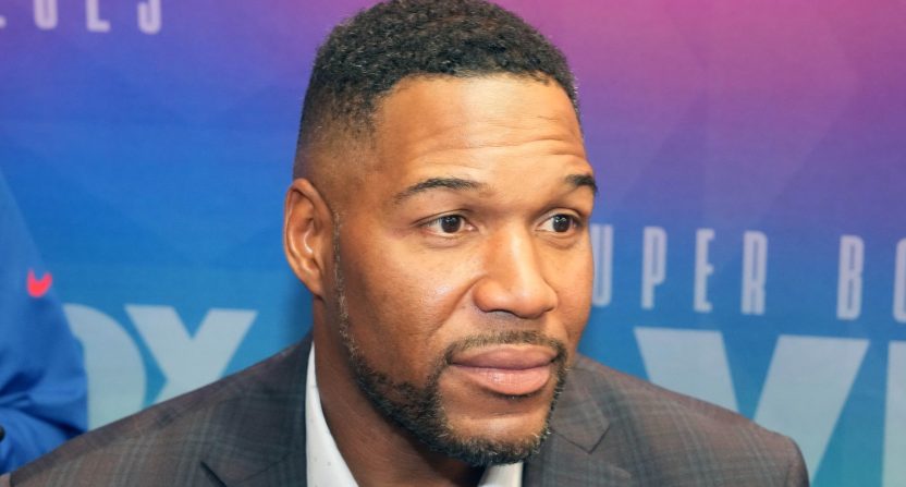 Feb 7, 2023; Phoenix, AZ, USA; Michael Strahan at Fox Sports media day at the Phoenix Convention Center. Mandatory Credit: Kirby Lee-USA TODAY Sports