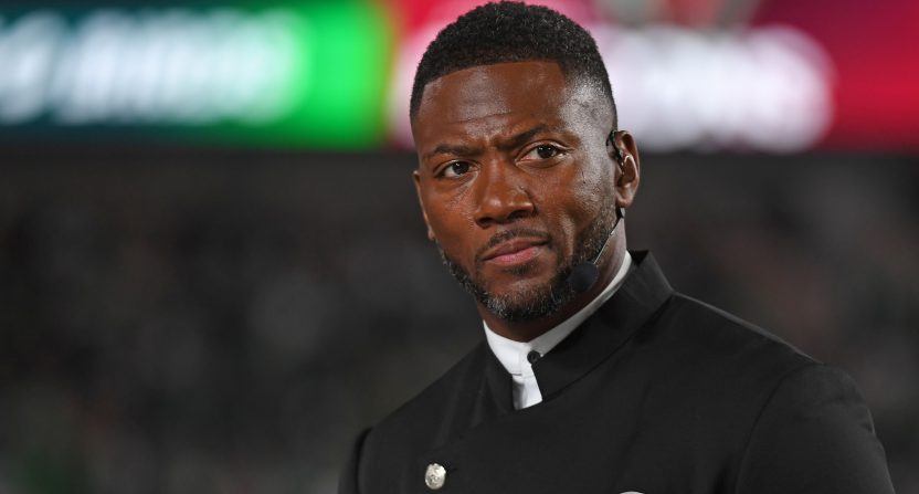 Sep 16, 2024; Philadelphia, Pennsylvania, USA; ESPN Monday Night Football broadcaster Ryan Clark on the set before game between Philadelphia Eagles and Atlanta Falcons at Lincoln Financial Field. Mandatory Credit: Eric Hartline-Imagn Images