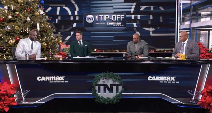 Shaquille O'Neal, Adam Lefkoe, Kenny Smith and Charles Barkley on Inside the NBA
