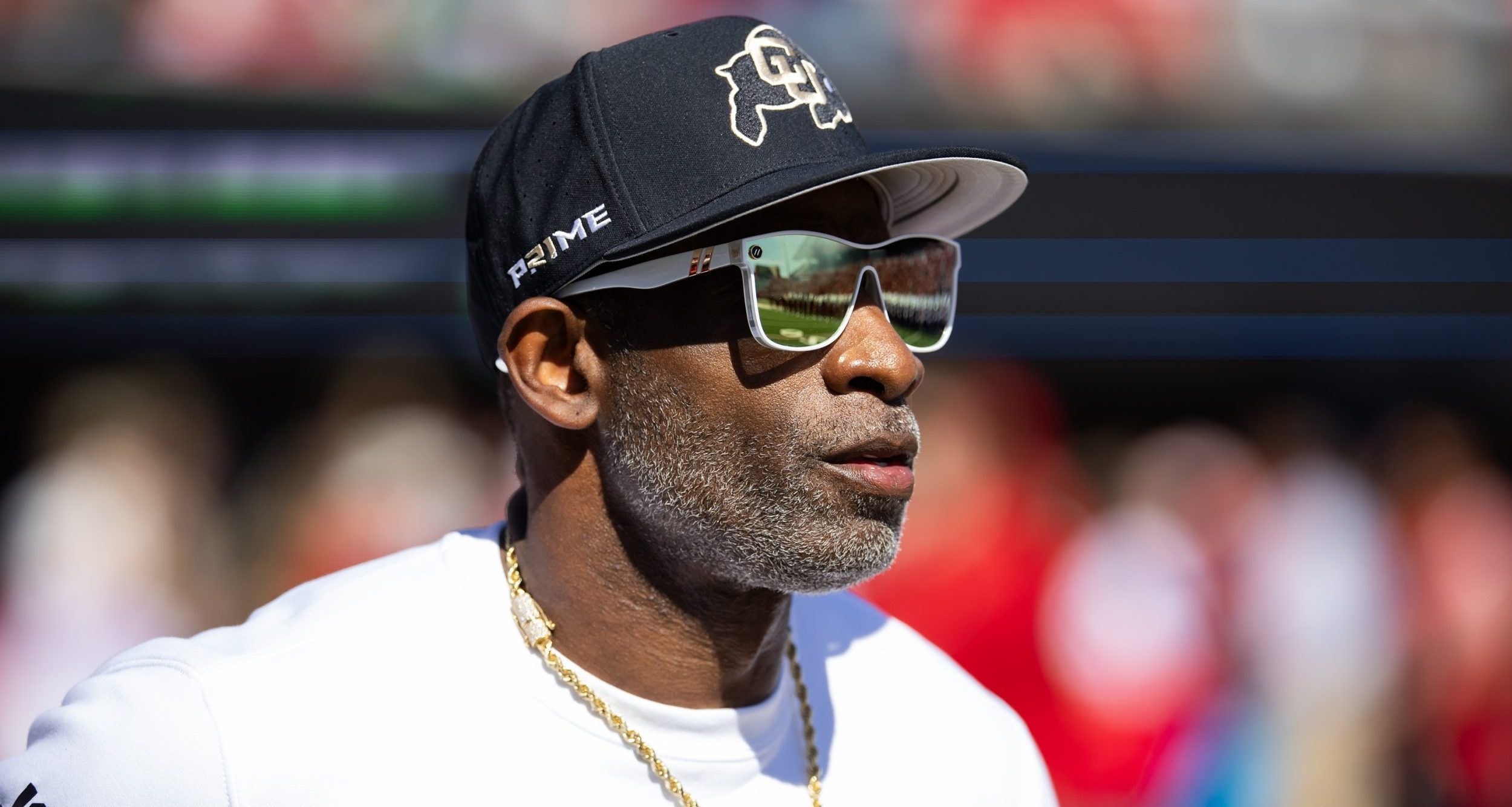 Oct 19, 2024; Tucson, Arizona, USA; Colorado Buffalos head coach Deion Sanders against the Arizona Wildcats at Arizona Stadium. Mandatory Credit: Mark J. Rebilas-Imagn Images