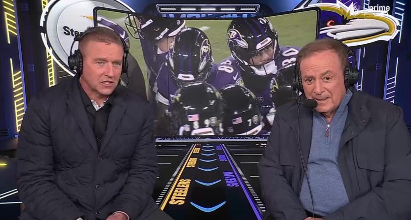 Kirk Herbstreit, left, and Al Michaels. Photo Credit: Prime Video.
