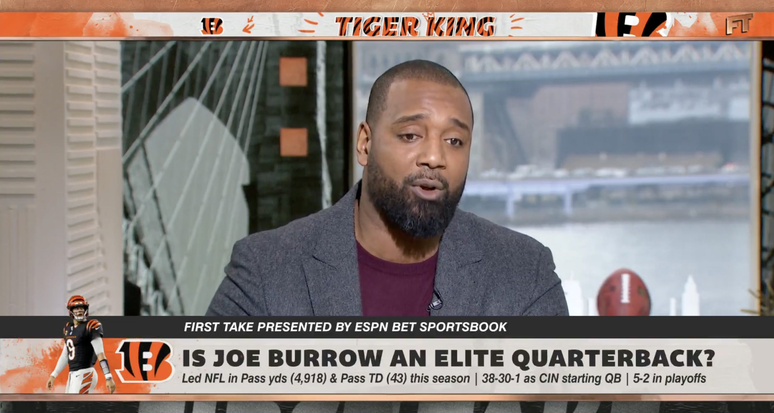 Chris Canty argues about Joe Burrow's elite status on "First Take."