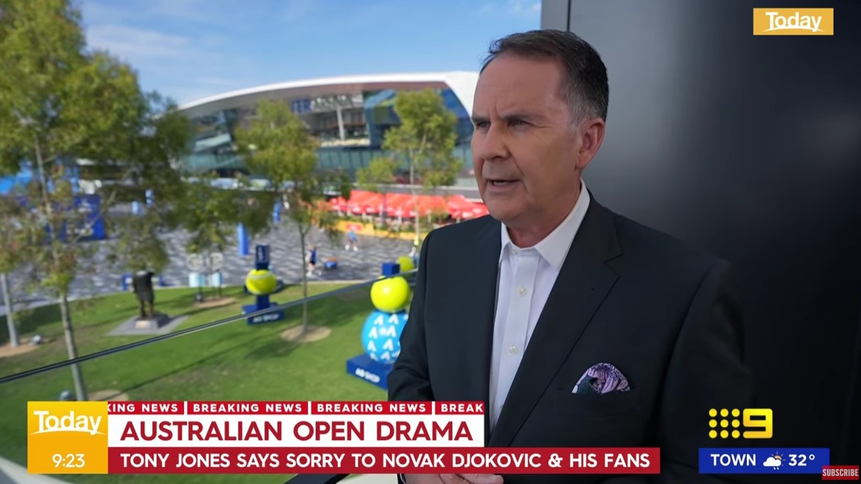 Channel 9 broadcaster Tony Jones issues apology to Novak Djokovic