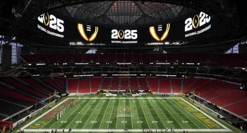 A general overall view of an empty Mercedes-Benz Stadium ahead of the 2025 College Football Playoff National Championship Game.