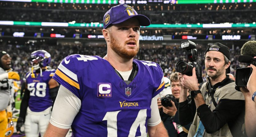 Sam Darnold after beating the Packers on Dec. 29, 2024.