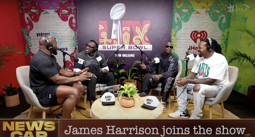 James Harrison and Chad Johnson nearly came to blows on a live edition of 'Nightcap' from Radio Row at the site of Super Bowl LIX. Photo Credit: Nightcap on YouTube