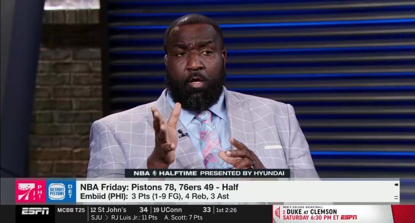 Kendrick Perkins says the 76ers should trade Joel Embiid and Paul George. Photo Credit: ESPN