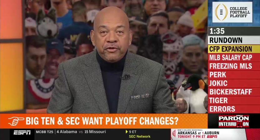 During Wednesday's "Pardon the Interruption," Michael Wilbon ripped the new College Football Playoff plan proposed by the SEC and Big Ten. Photo Credit: ESPN.