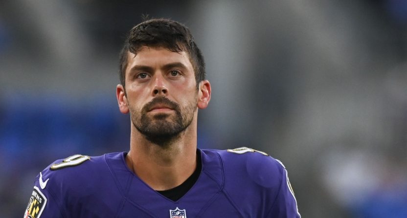 Baltimore Ravens place kicker Justin Tucker (9) during the first half against the Tennessee Titans at M&T Bank Stadium.