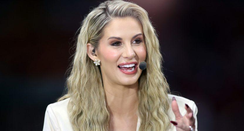 Dec 3, 2022; Atlanta, GA, USA; SEC Network announcer Laura Rutledge looks on prior to the SEC Championship game between the Georgia Bulldogs and the LSU Tigers at Mercedes-Benz Stadium. Mandatory Credit: Brett Davis-USA TODAY Sports