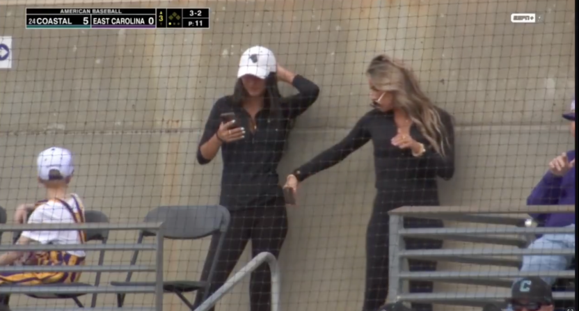 A pair of fans captured on the ESPN+ broadcast of a Coastal Carolina-ECU college baseball matchup