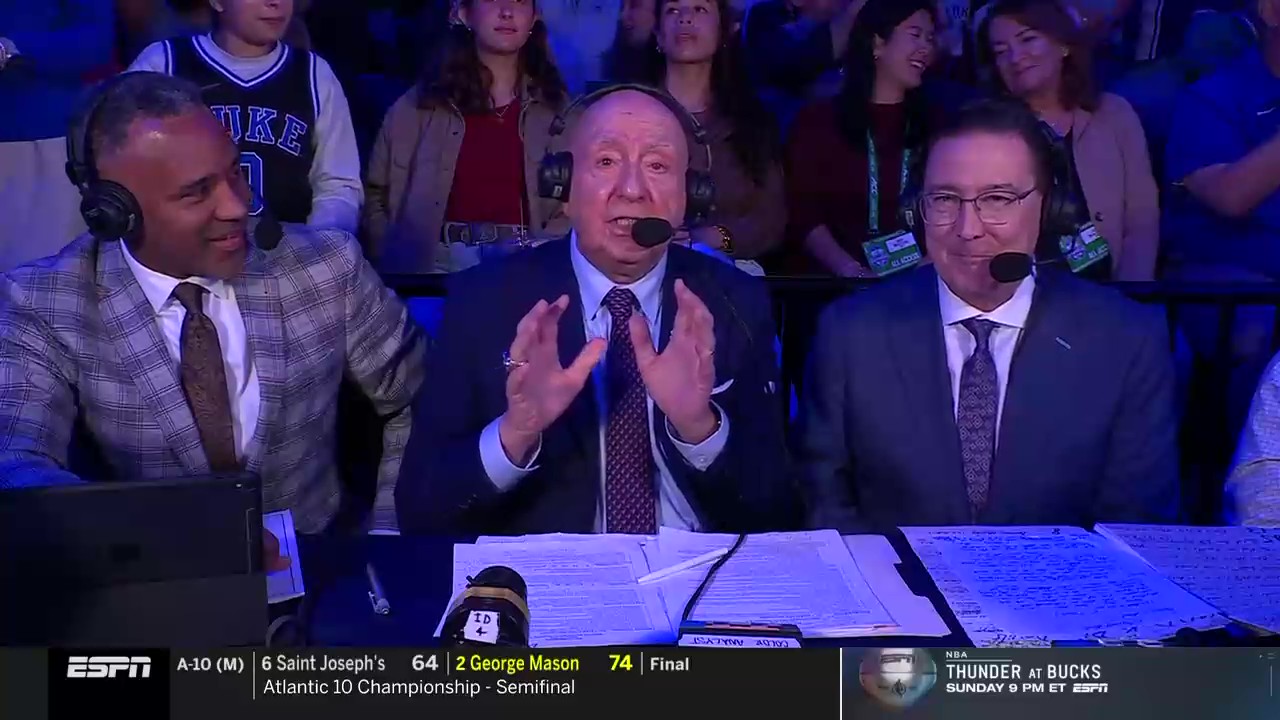 Dick Vitale calls the ACC Championship Game between Duke and Louisville. Photo Credit: ESPN