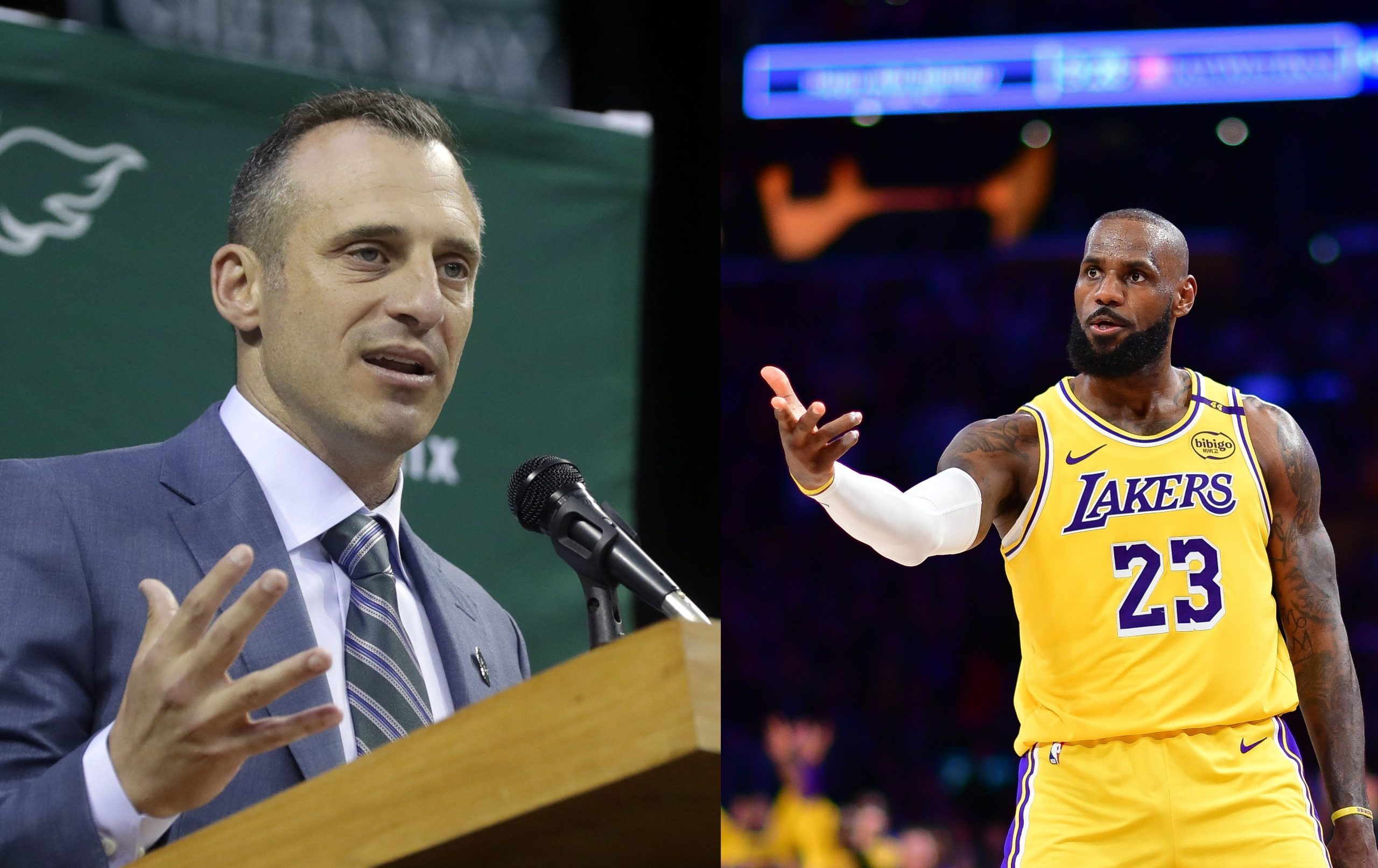 Doug Gottlieb and LeBron James. Photo Credits: Sarah Kloepping/USA TODAY NETWORK-Wisconsin/USA TODAY NETWORK via Imagn Images (Doug Gottlieb, left); Gary A. Vasquez-Imagn Images (LeBron James, right).