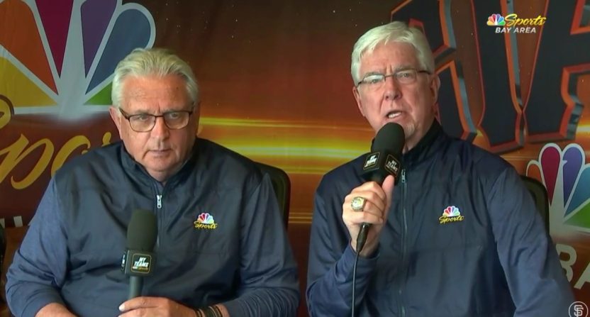 Duane Kuiper and Mike Krukow call a San Francisco Giants game. Photo Credit: NBC Sports Bay Area/San Francisco Giants on YouTube.