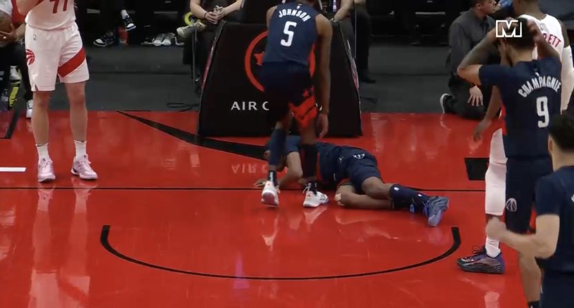 Washington Wizards forward Bilal Coulibaly takes hard fall