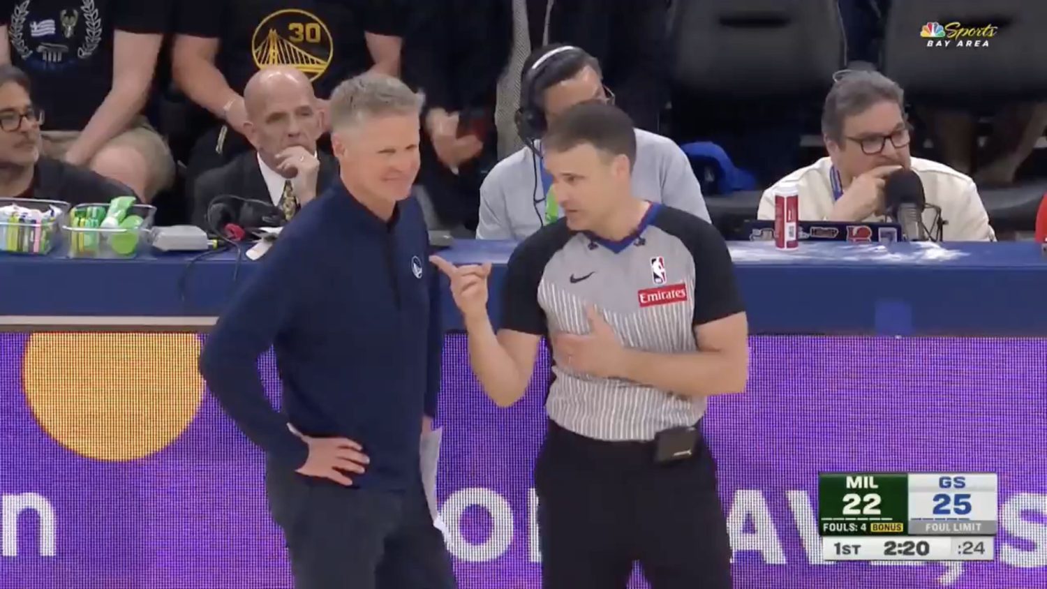 Steve Kerr laughing at NBA ref