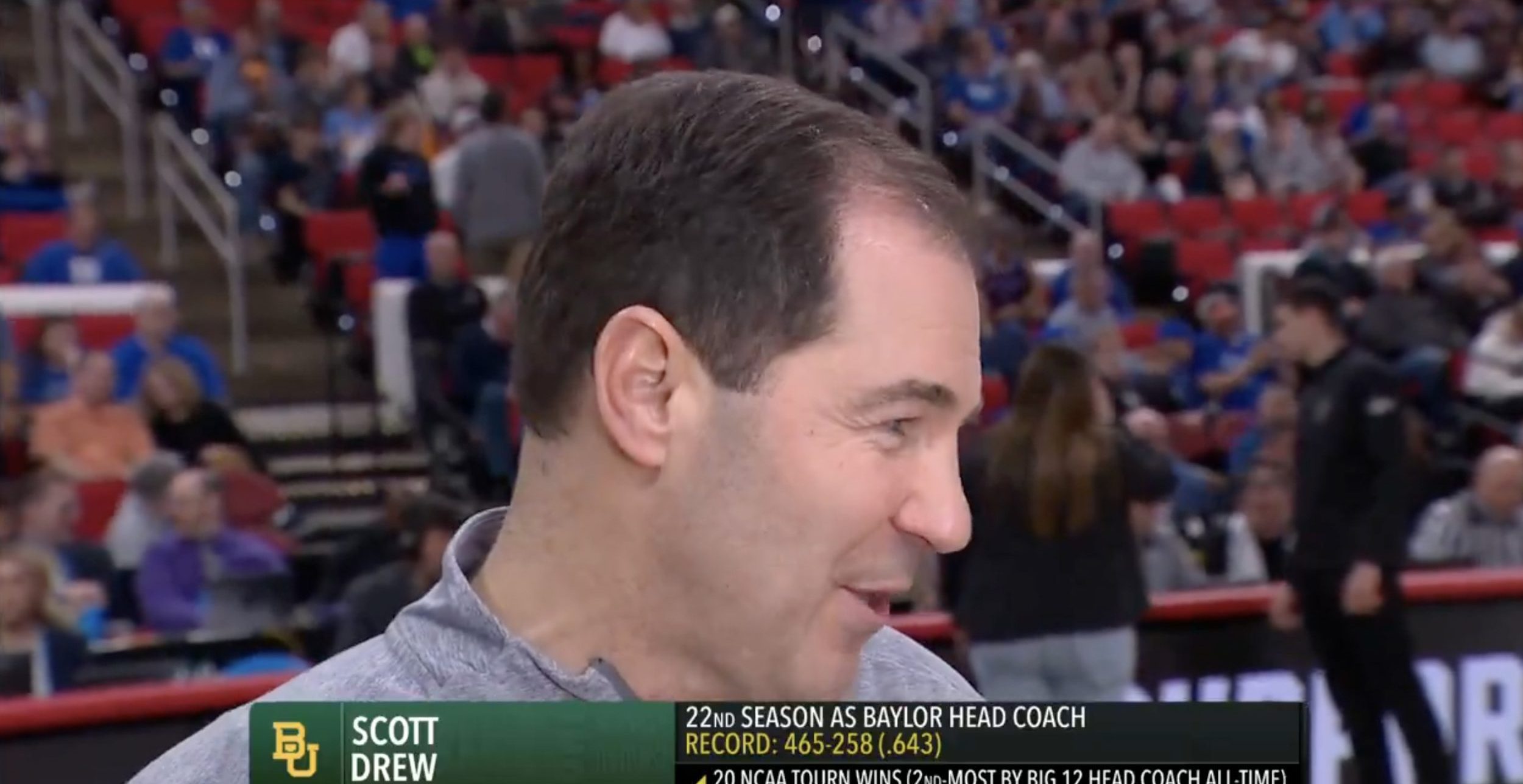 Scott Drew’s in-game interview took a turn when he ended the conversation with, “That’s all I got,” after providing little insight.