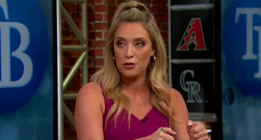 Tricia Whitaker discusses the Tampa Bay Rays on MLB Network in 2022. Photo Credit: MLB Network/YouTube.