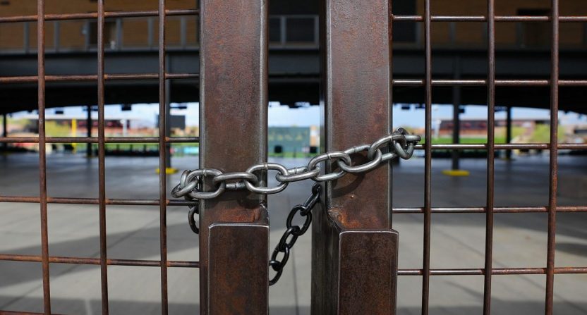 Mar. 4, 2022; Phoenix, AZ, USA; Locked gates instead of packed lines at the Salt River Fields at Talking Stick.