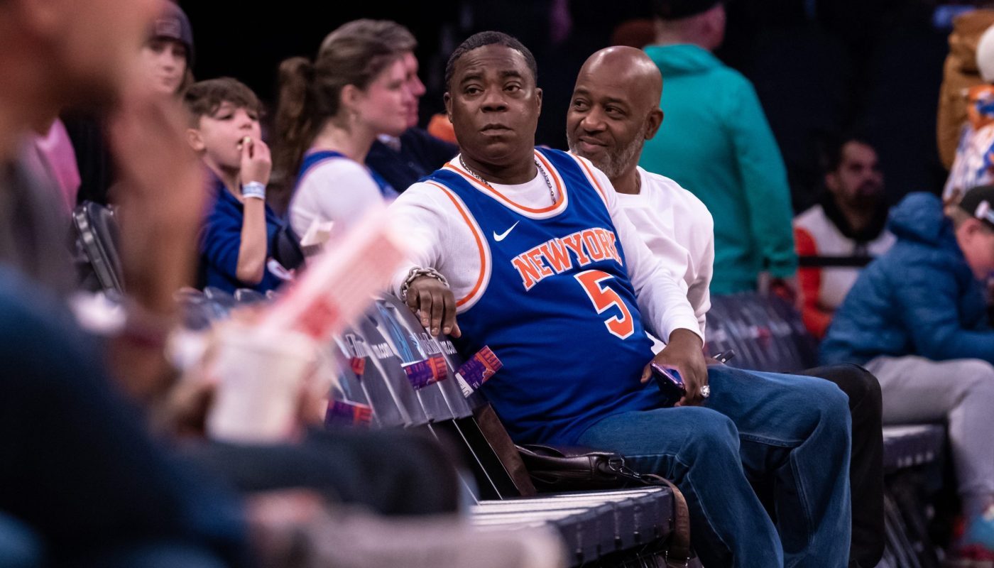 Dec 23, 2022; New York, New York, USA; Actor / comedian Tracy Morgan sits courtside during the NBA game between the New York Knicks and the Chicago Bulls at Madison Square Garden.