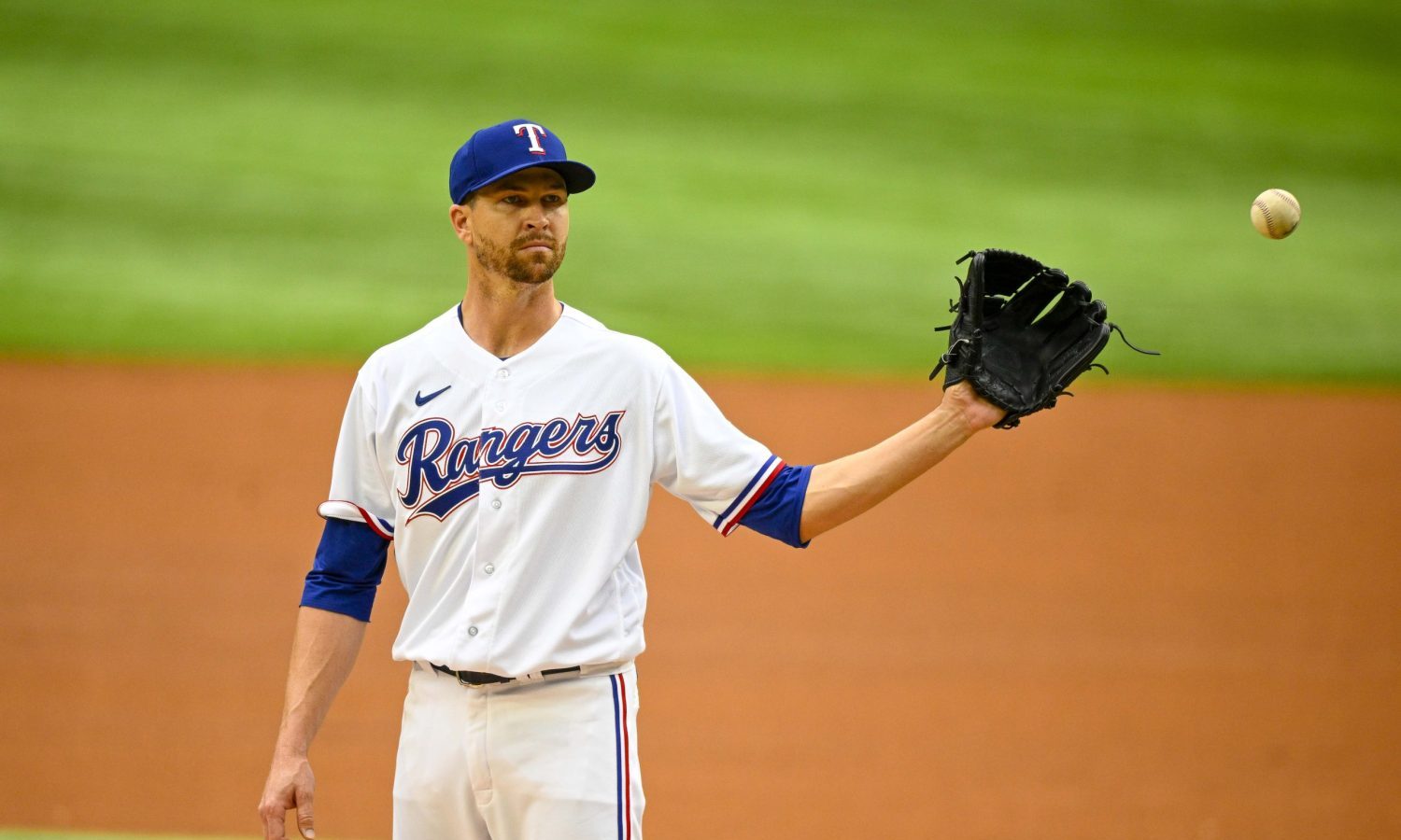 Mar 30, 2023; Arlington, Texas, USA; Texas Rangers starting pitcher Jacob deGrom (48) pitches against the Philadelphia Phillies during the second inning at Globe Life Field.