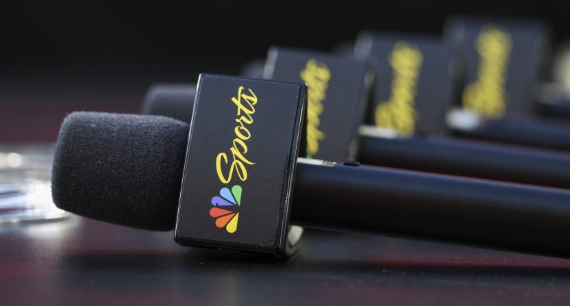 General view of NBC Sports microphones