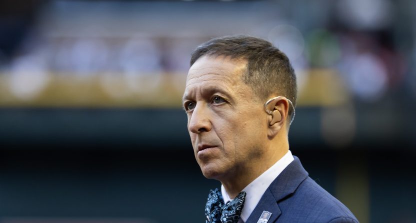 Oct 30, 2023; Phoenix, AZ, USA; Fox Sports analyst Ken Rosenthal during the Texas Rangers against the Arizona Diamondbacks in game three of the 2023 World Series at Chase Field.