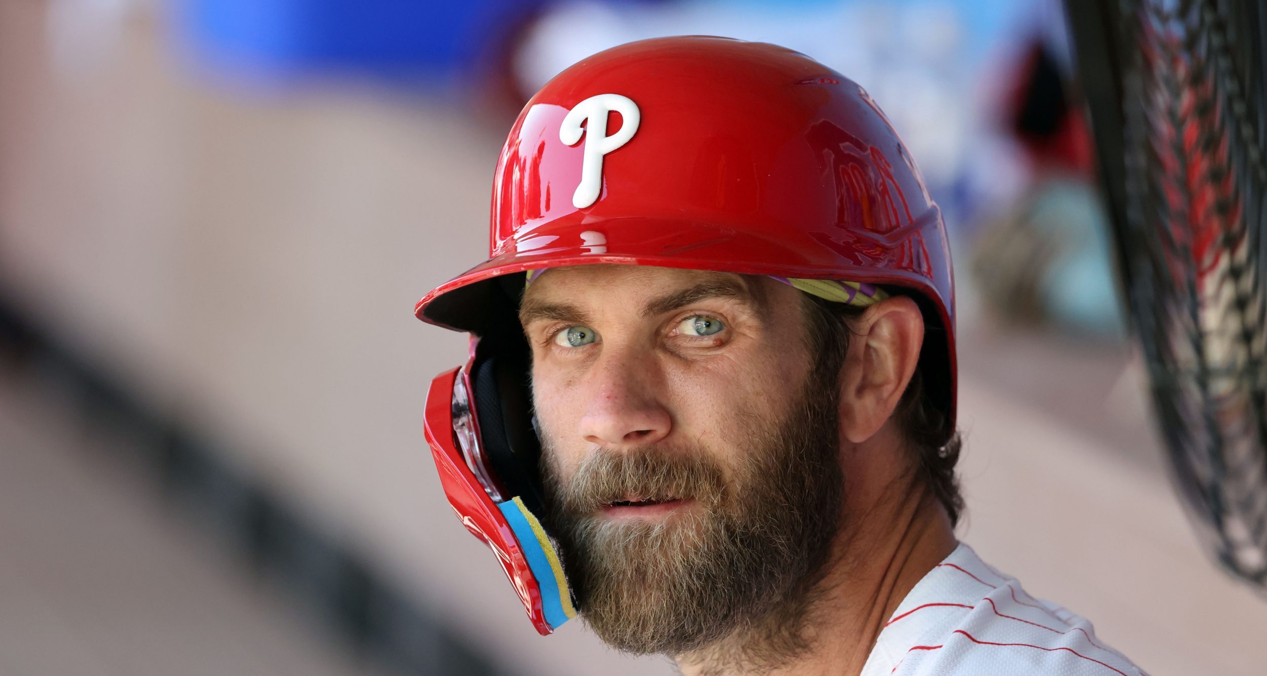Mar 19, 2025; Clearwater, Florida, USA; Philadelphia Phillies first base Bryce Harper (3) looks on against the New York Yankees at BayCare Ballpark.