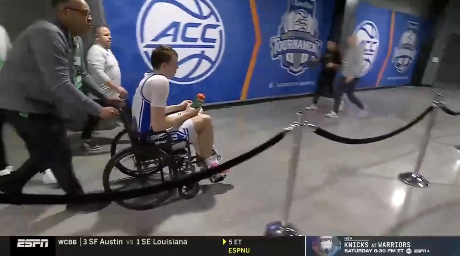 ESPN captures Cooper Flagg in wheelchair after ankle injury