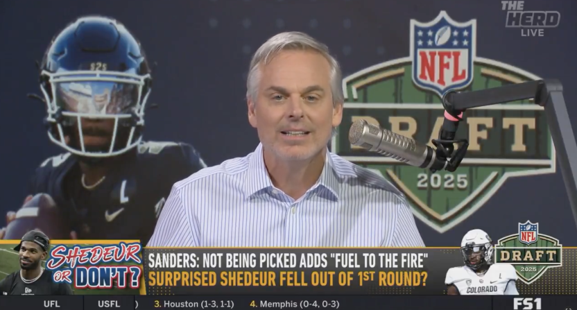 Colin Cowherd discussing Shedeur Sanders falling out of the first round of the 2025 NFL Draft