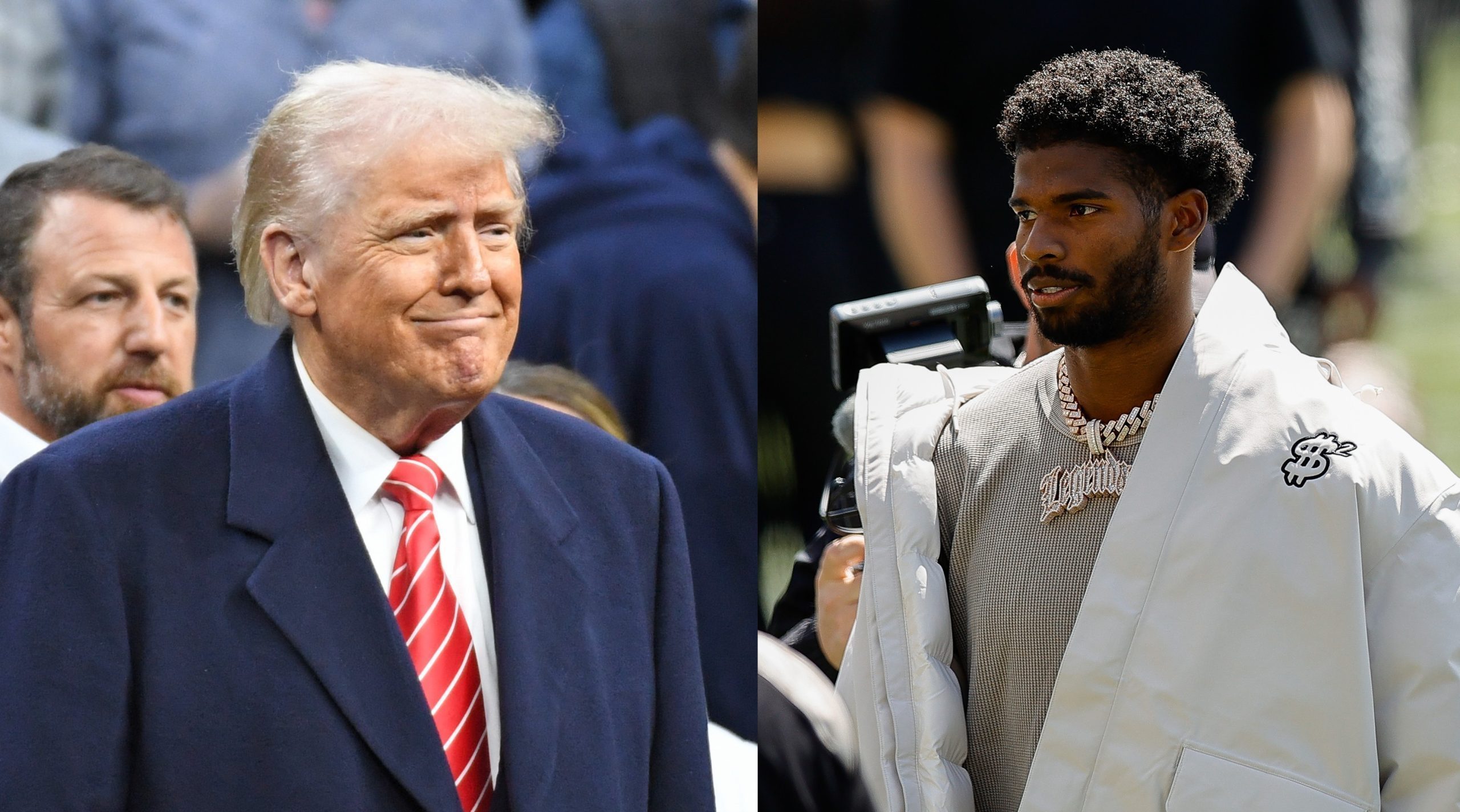 United States President Donald Trump and Colorado quarterback Shedeur Sanders. Photo Credits: Eric Hartline-Imagn Images (Donald Trump. left); Isaiah J. Downing-Imagn Images (Shedeur Sanders, right).
