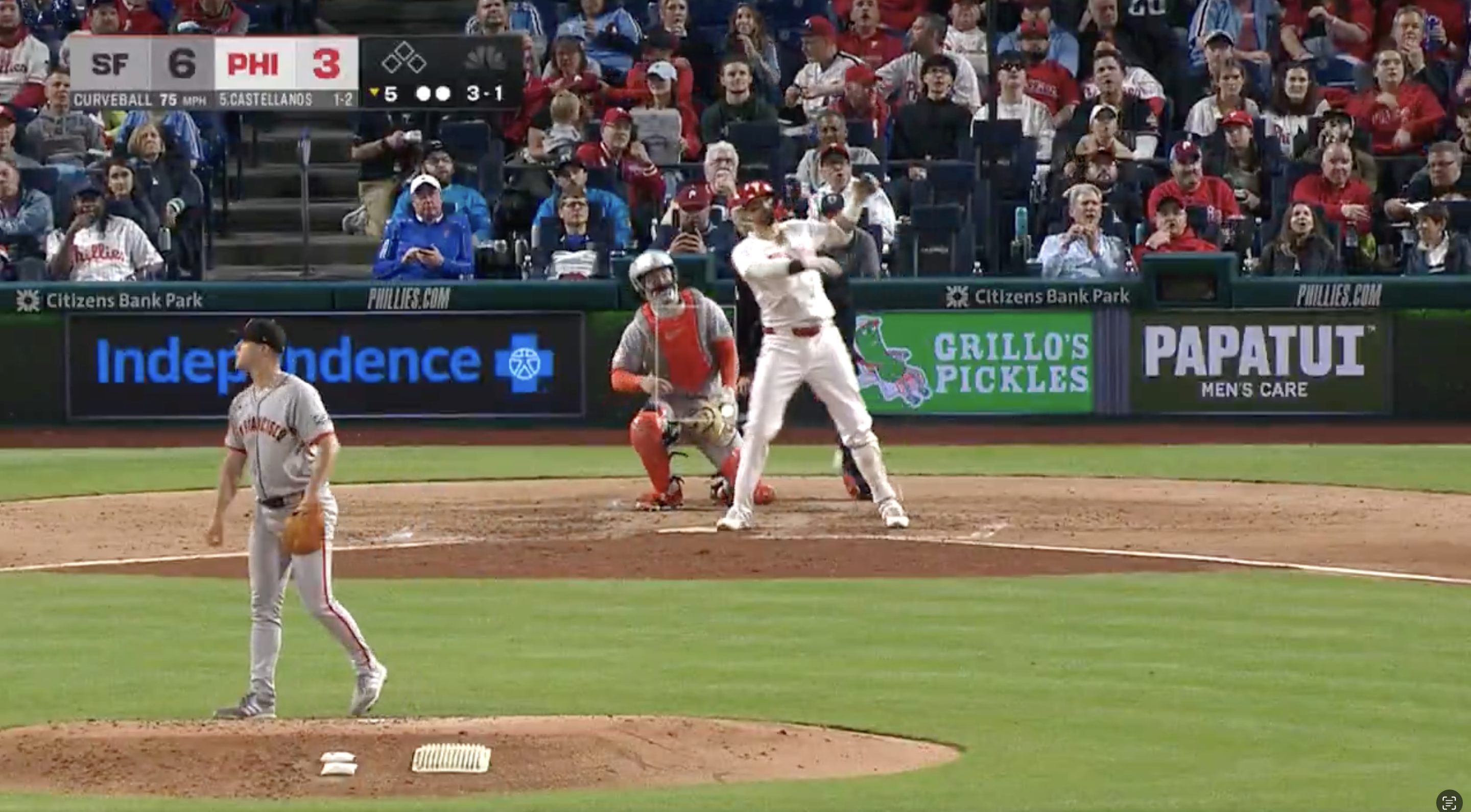Nick Castellanos posing after hitting a home run against the San Francisco Giants