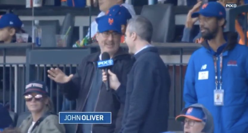 John Oliver and Steve Gelbs during Mets broadcast