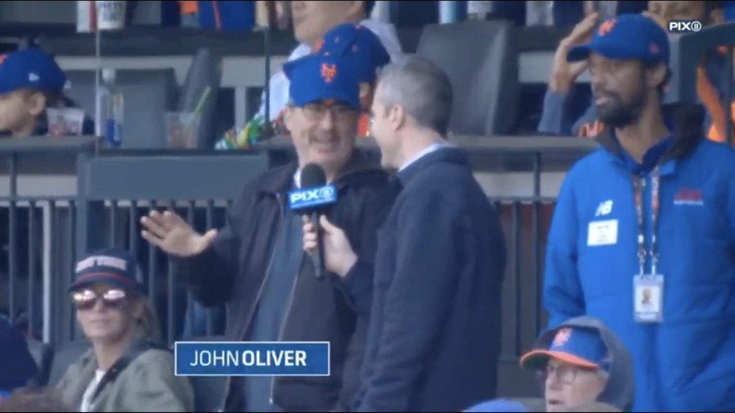 John Oliver and Steve Gelbs during Mets broadcast