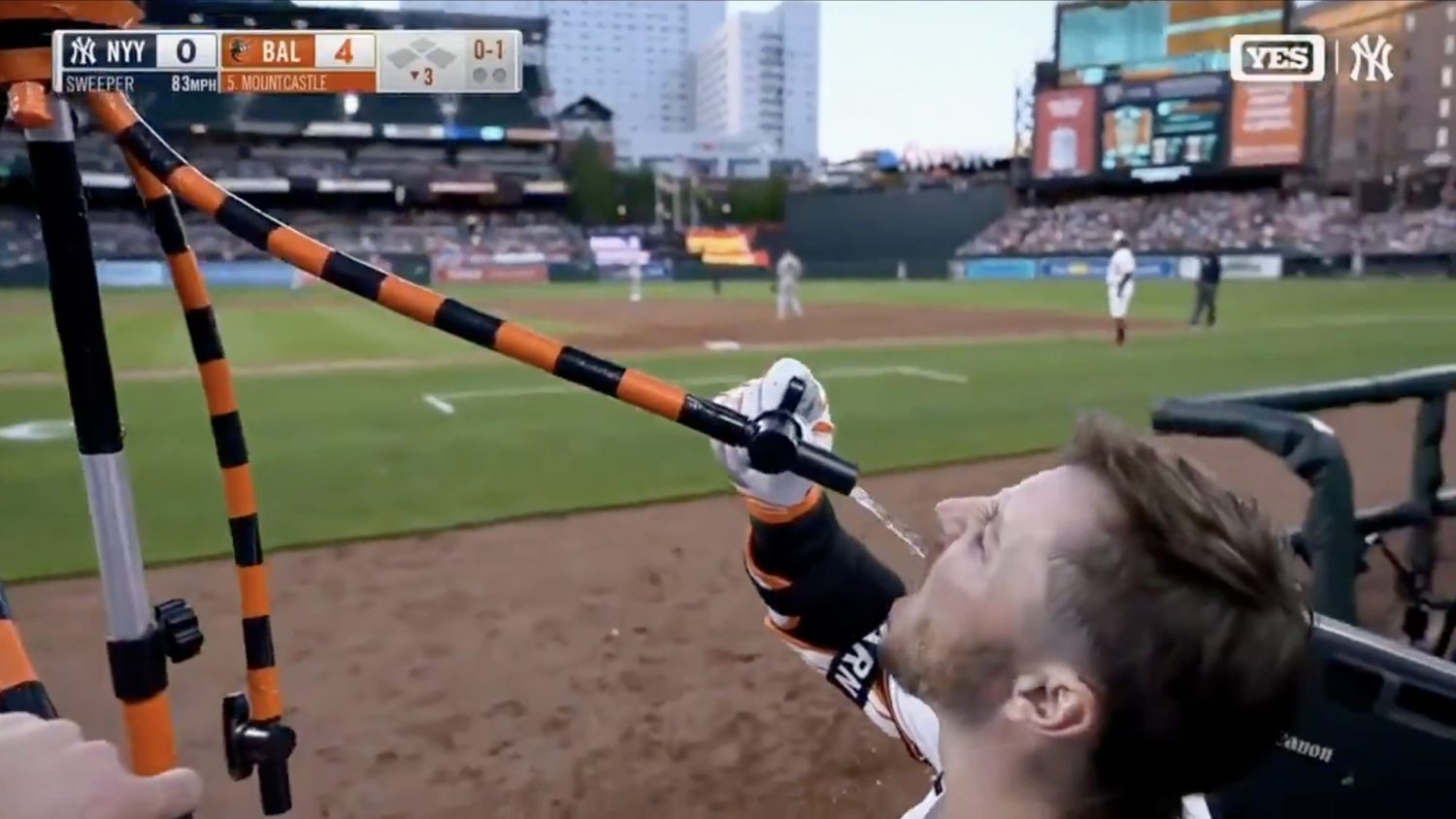 Baltimore Orioles' Ryan O'Hearn drinks from Hydration Station