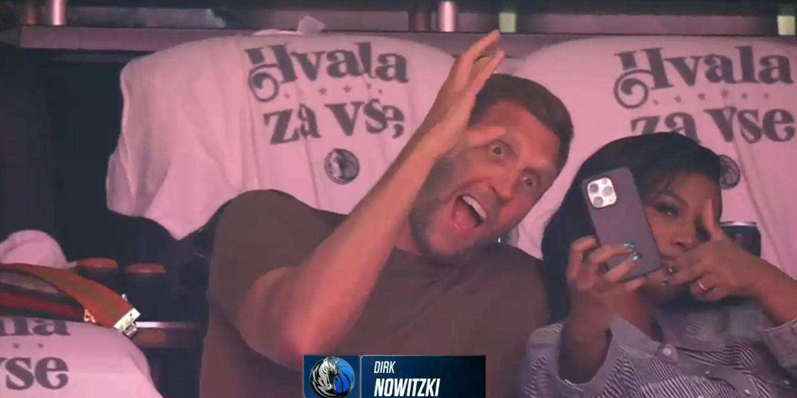MavsTV's broadcast of the Mavs vs. the Los Angeles Lakers captured Amazon's Dirk Nowitzki and Taylor Rooks mimicking Ja Morant's celebrations.