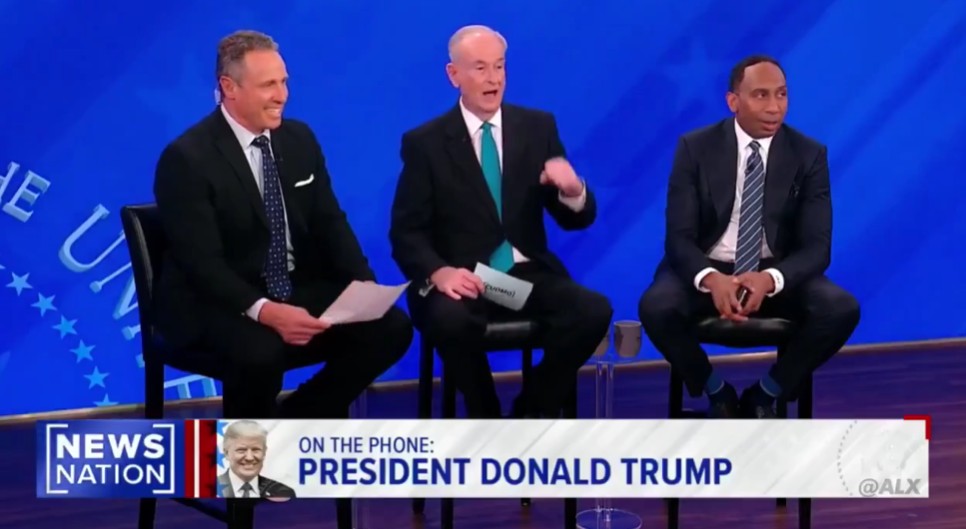 Chris Cuomo, Bill O'Reilly and Stephen A. Smith react to President Donald Trump saying he hopes Smith runs for President. Photo Credit: NewsNation.