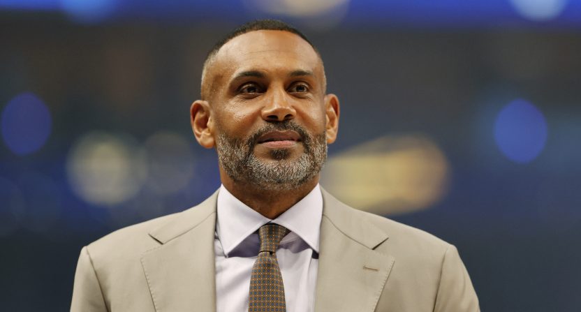 Jun 14, 2024; Dallas, Texas, USA; NBA former player Grant Hill looks on before game four of the 2024 NBA Finals between the Boston Celtics and the Dallas Mavericks at American Airlines Center. Mandatory Credit: Peter Casey-USA TODAY Sports